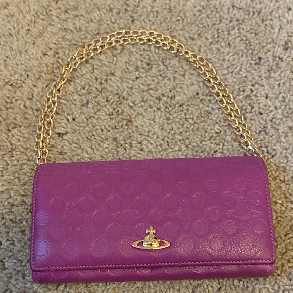 Vivienne Westwood Pink Leather Clutch with Gold Chain
